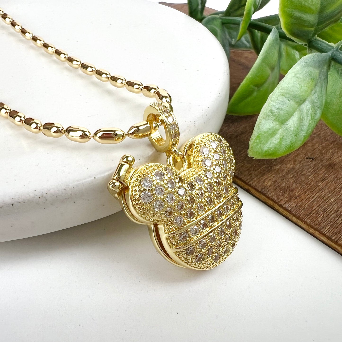 Mickey Mouse Icon Locket Necklace Cubic Zirconia