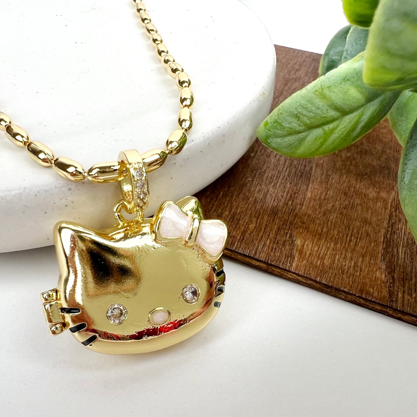 Hello Kitty Locket Necklace 18K Gold Plated with 18in Chain