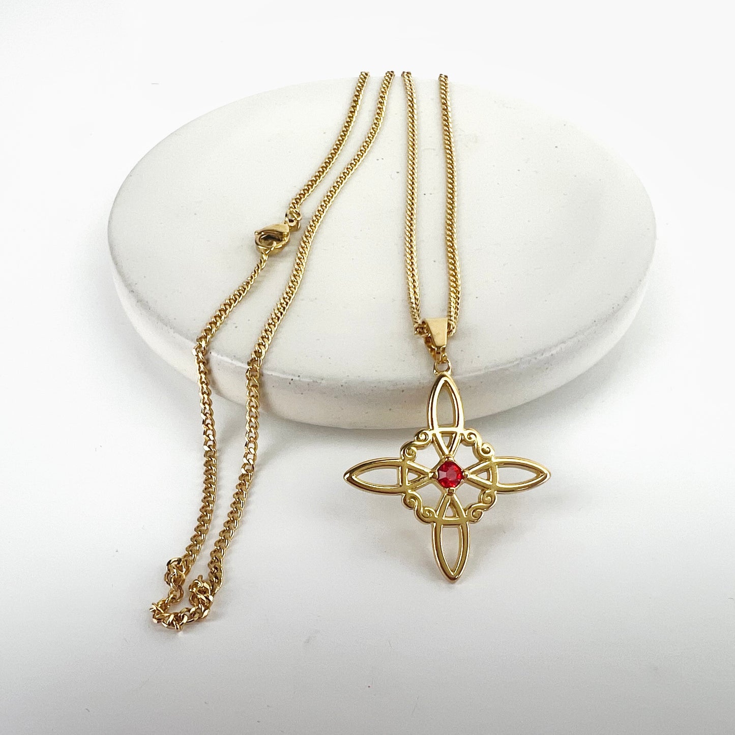 Witch Knot Pendant W/22” Necklace Cuban 2mm Stainless Steel Magic Knot Necklace