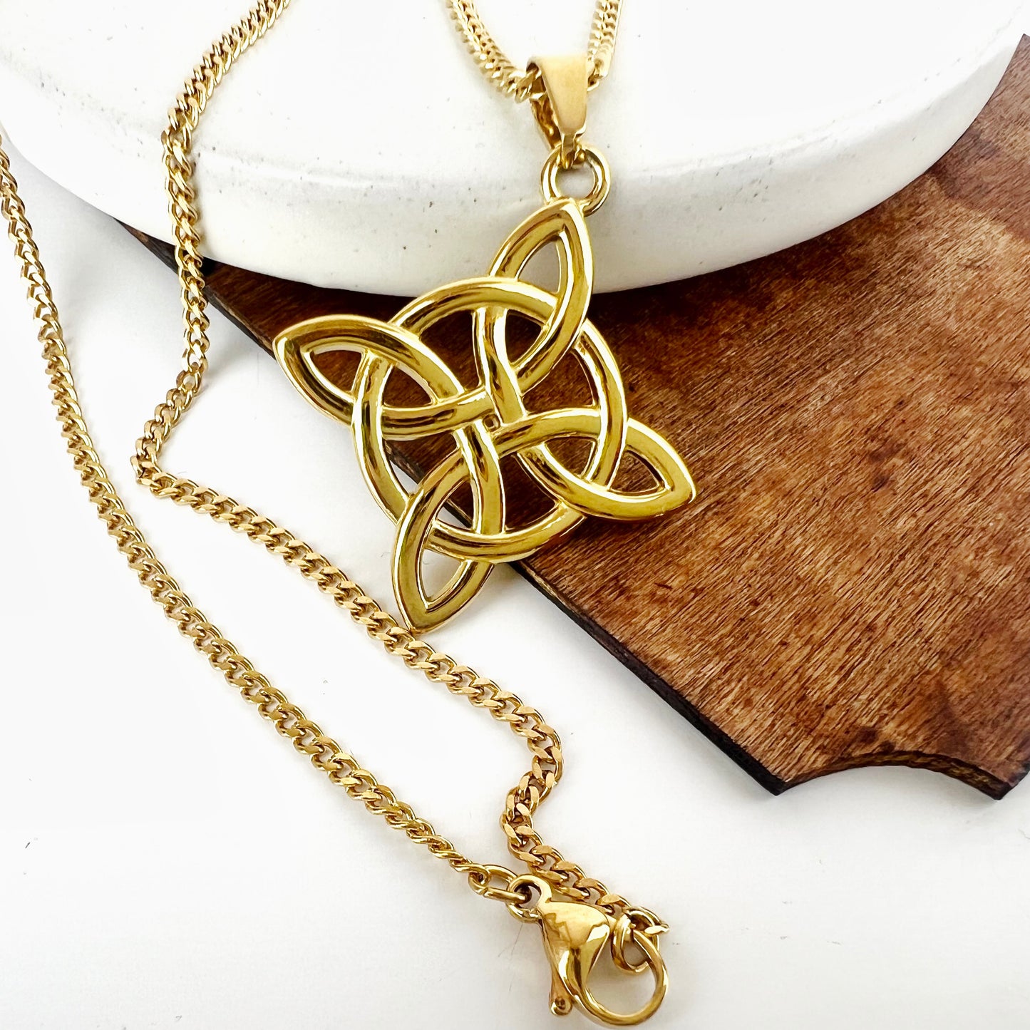 Witch Knot Pendant W/22” Necklace Cuban 2mm Stainless Steel Magic Knot Necklace