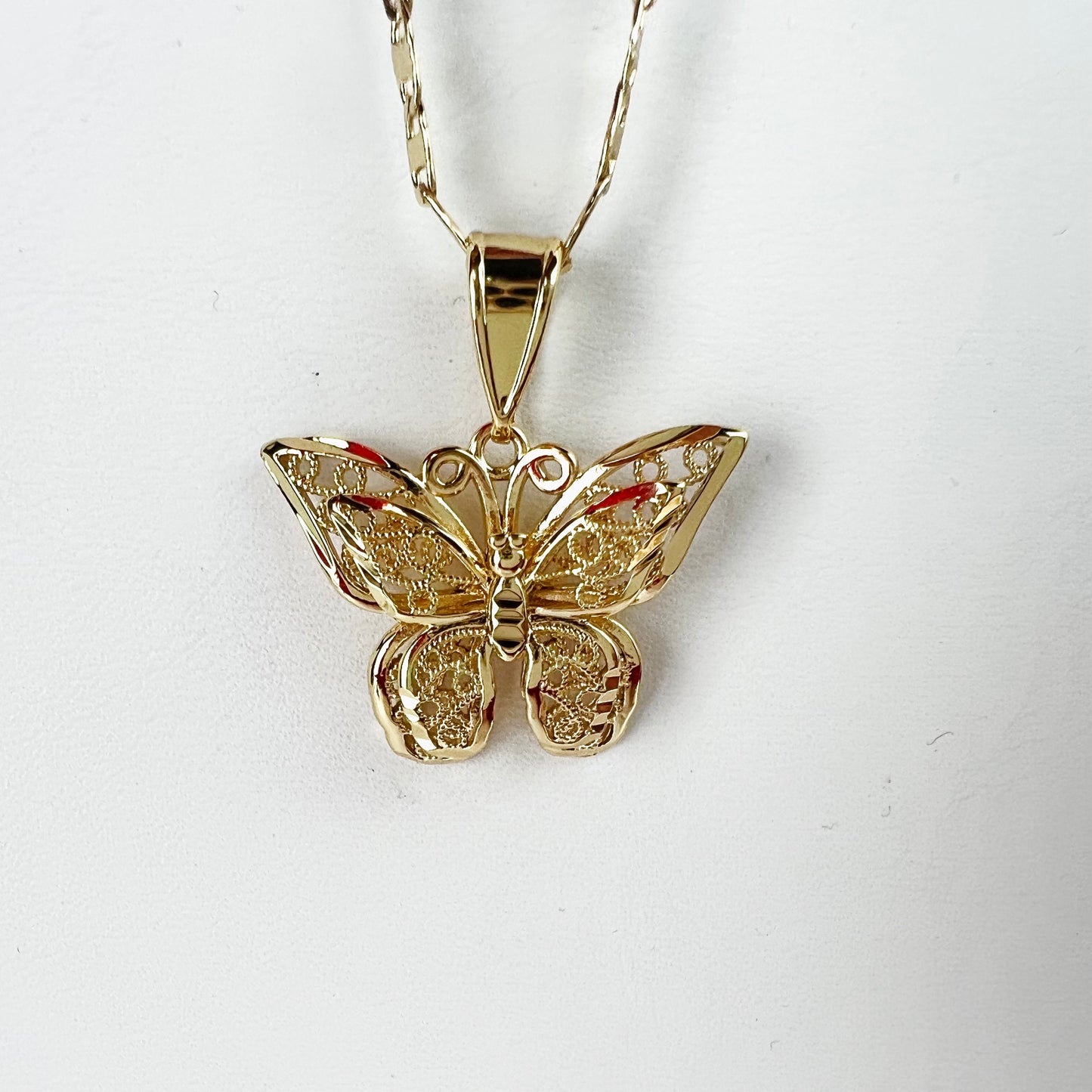 14K Gold Plated ButterFly 1” Pendant & Valentino Chain 18" 2.5mm Butterfly Necklace