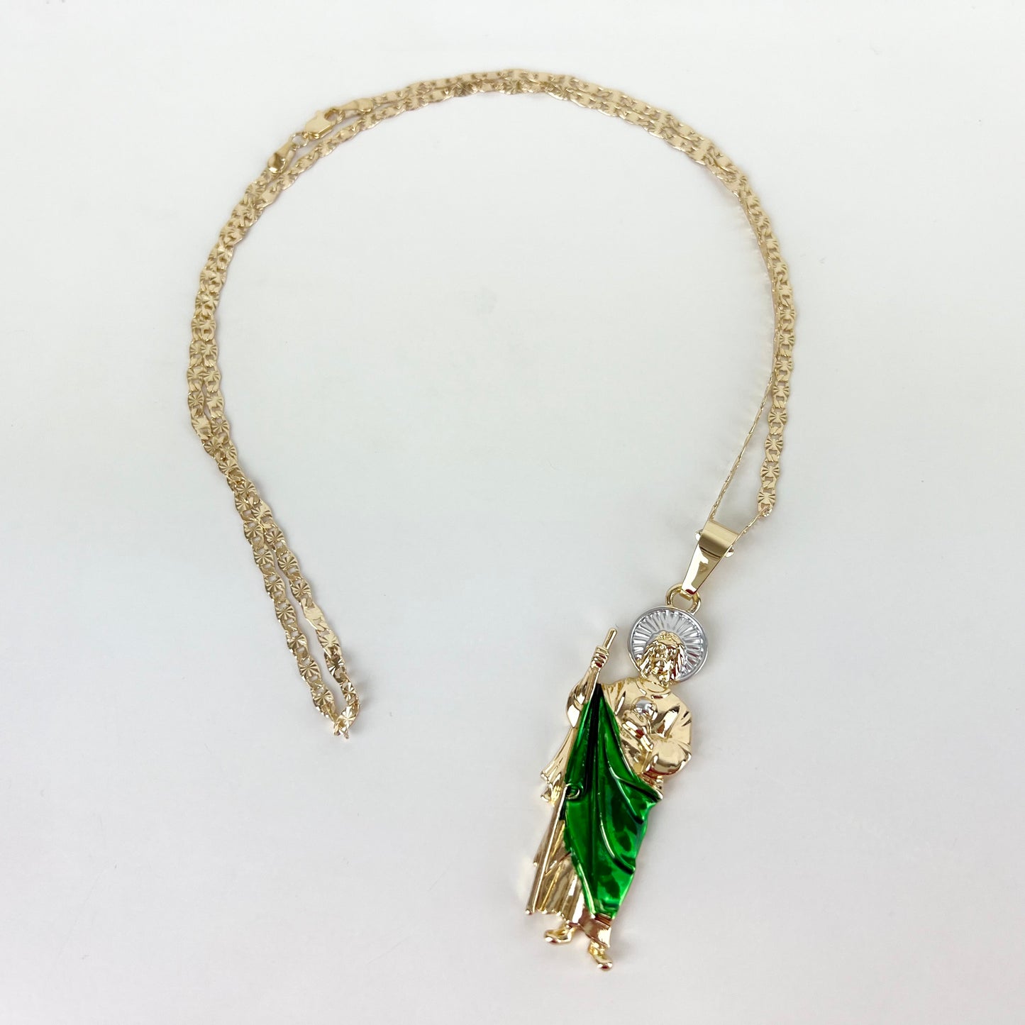 Saint Jude Pendant Figaro 24in Medalla Necklace San Judas 3in Pendant 14K Gold Plated