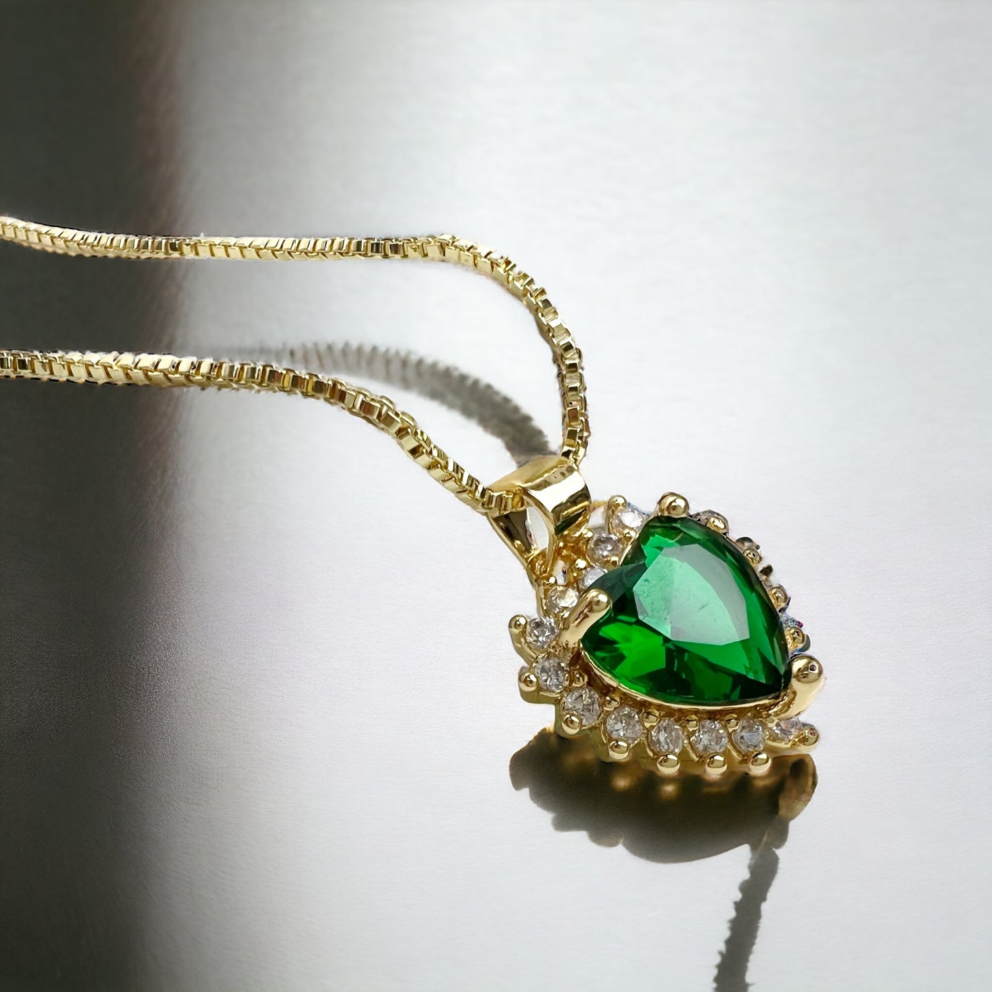 Love Heart Necklace 14K Gold Plated with Green Birthstone Pendants, Jewelry