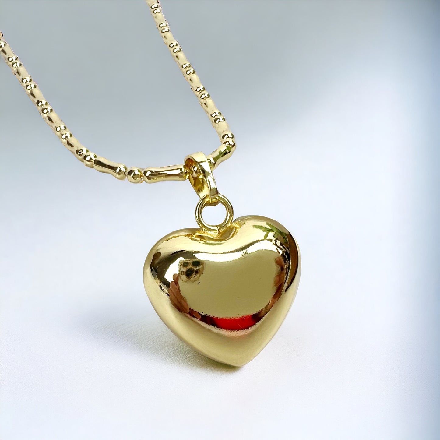 Puffy Heart Necklace 14K Gold Plated on 18in Chain