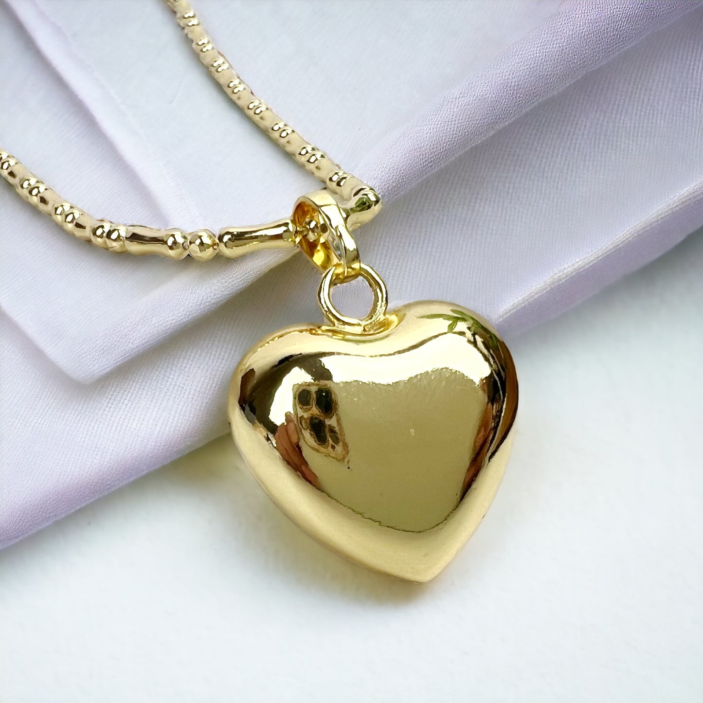 Puffy Heart Necklace 14K Gold Plated on 18in Chain