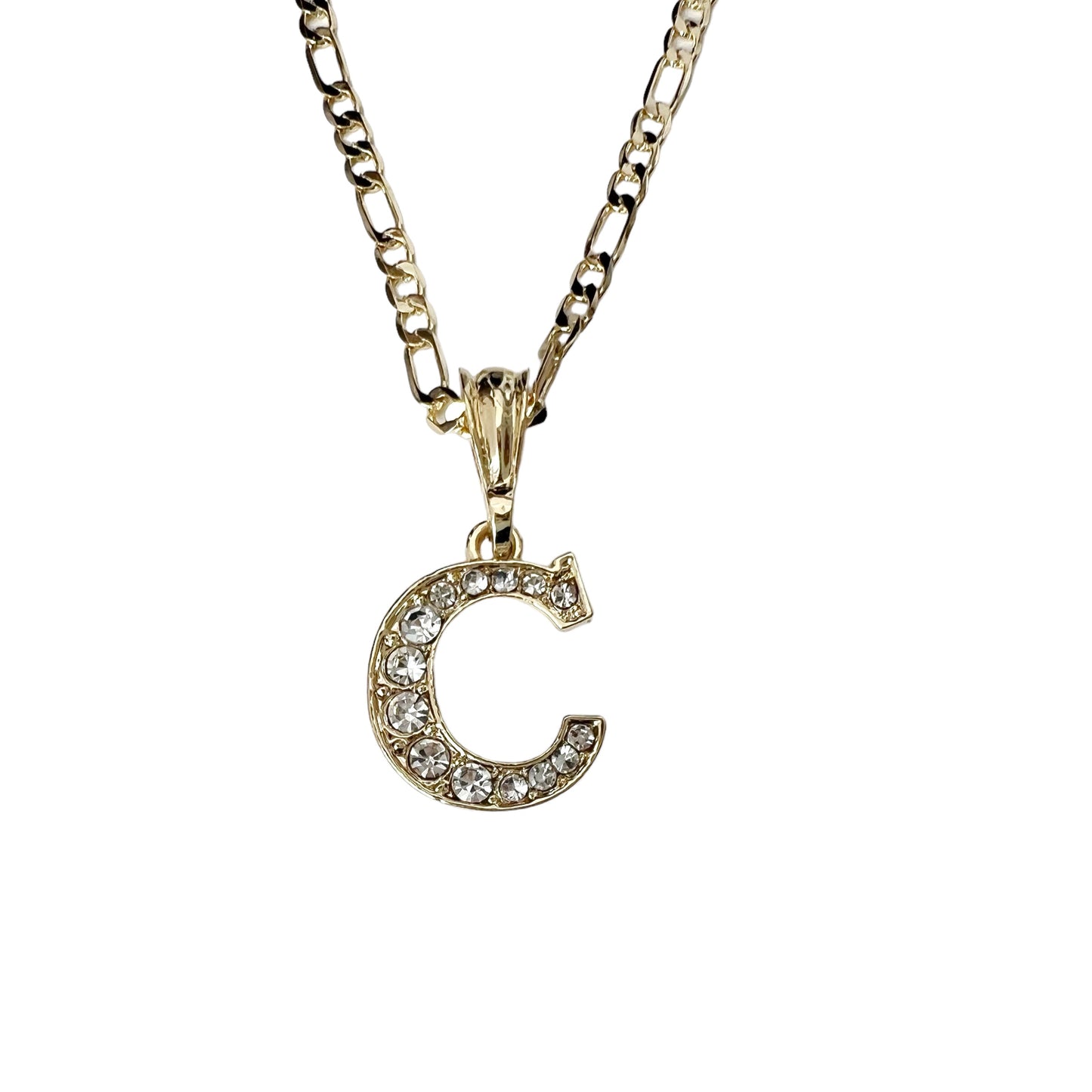 Initial Necklace for Women Girls 14K Gold Plated Letter Pendant Name Necklace Trendy Jewelry 22in 3mm Figaro Link Chain