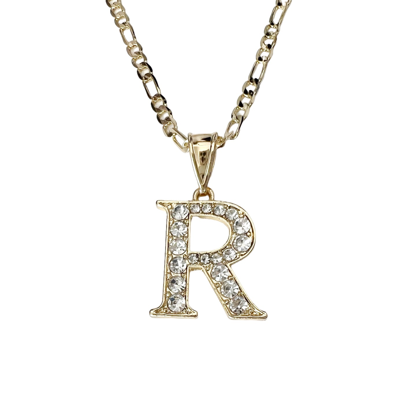 Initial Necklace for Women Girls 14K Gold Plated Letter Pendant Name Necklace Trendy Jewelry 22in 3mm Figaro Link Chain