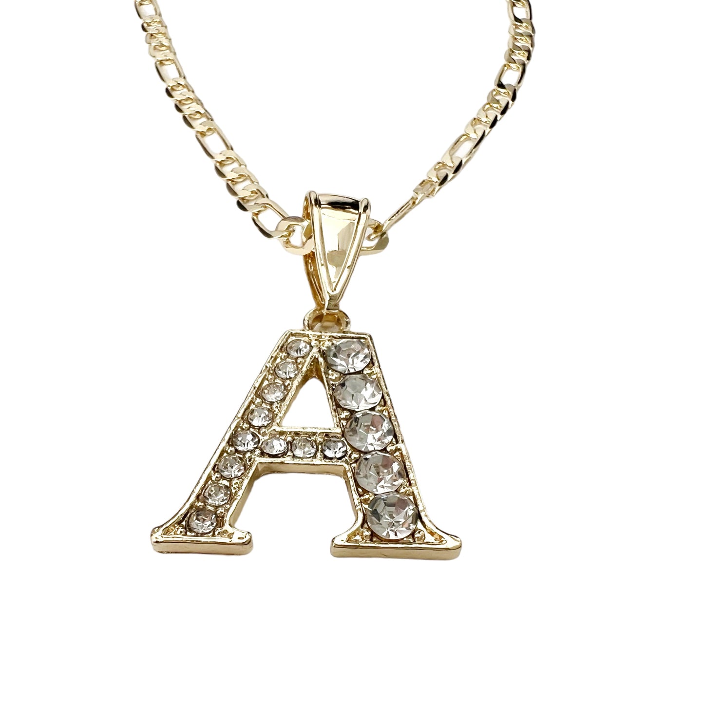 Initial Necklace for Women Girls 14K Gold Plated Letter Pendant Name Necklace Trendy Jewelry 22in 3mm Figaro Link Chain