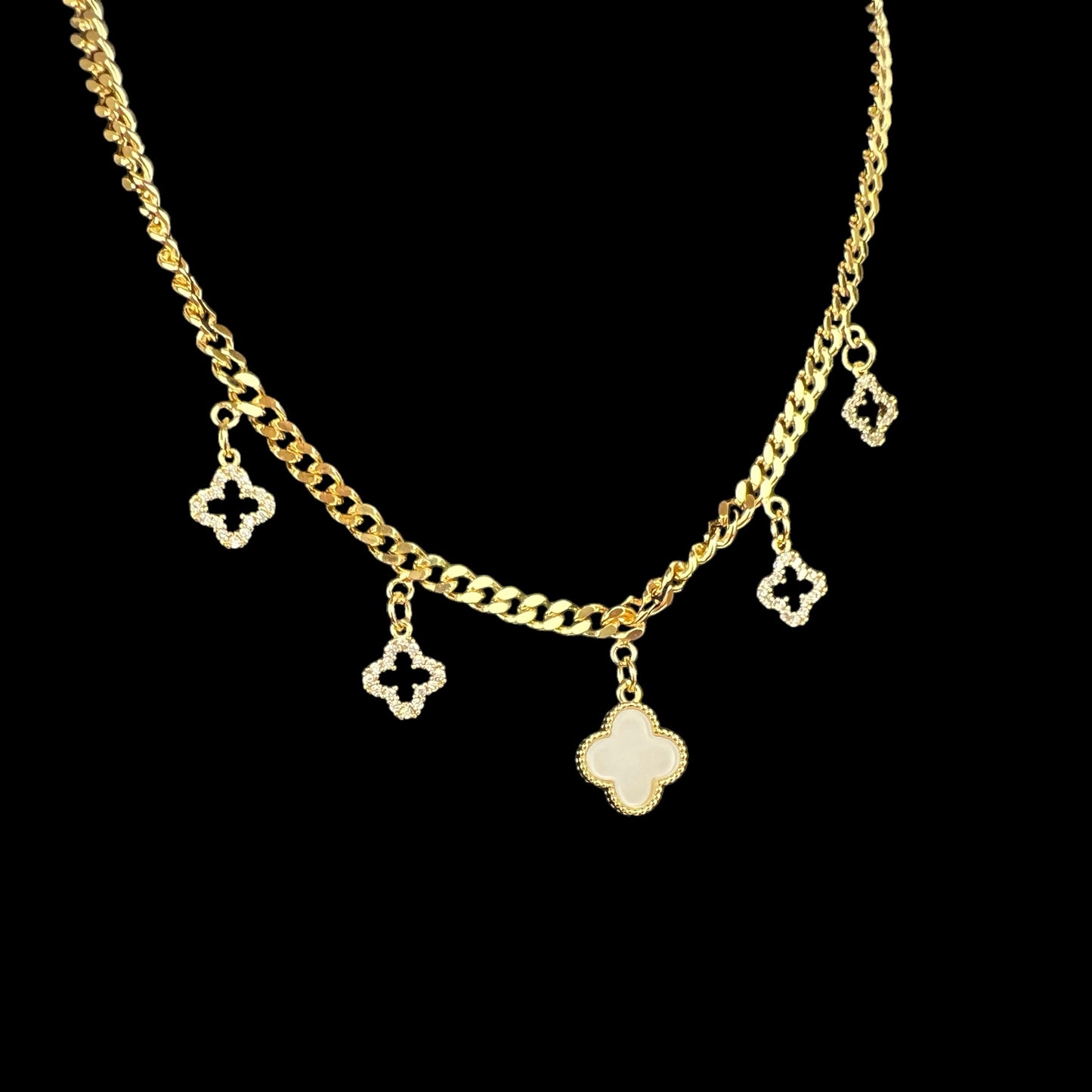 Four Leaf Clover Necklace Pendant Charms for Women, 18K Gold Plated Necklace in 18in Curb Chain