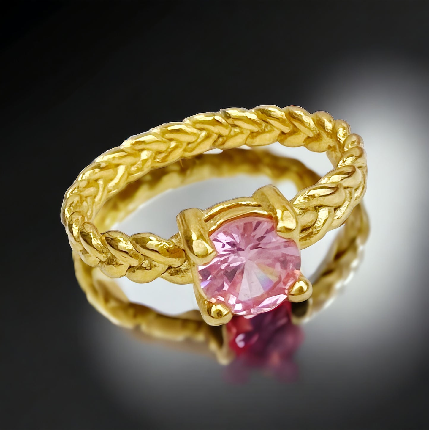 Pink 18K Gold Plated Stainless Steel Ring with Finest Cut Cubic Zirconia