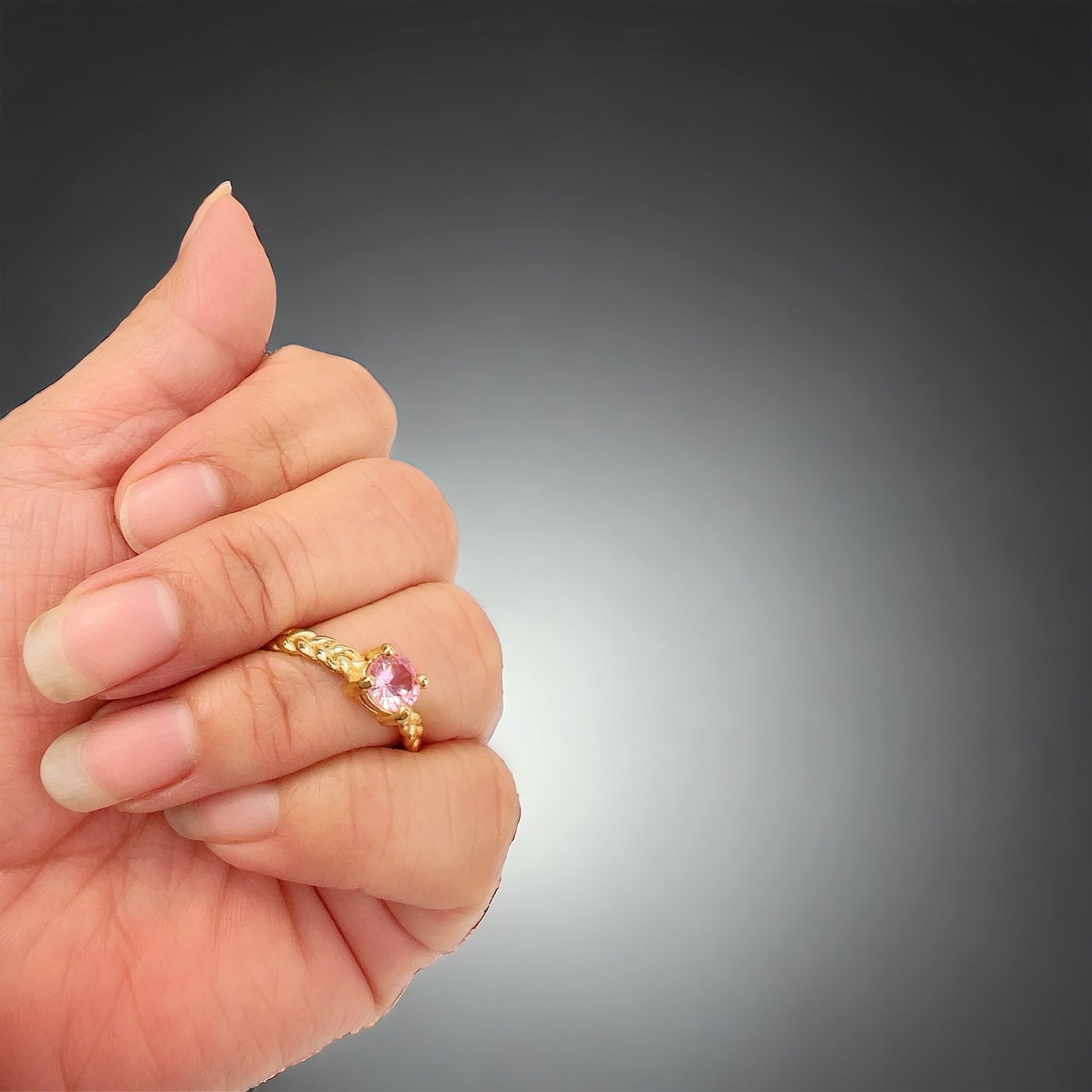 Pink 18K Gold Plated Stainless Steel Ring with Finest Cut Cubic Zirconia