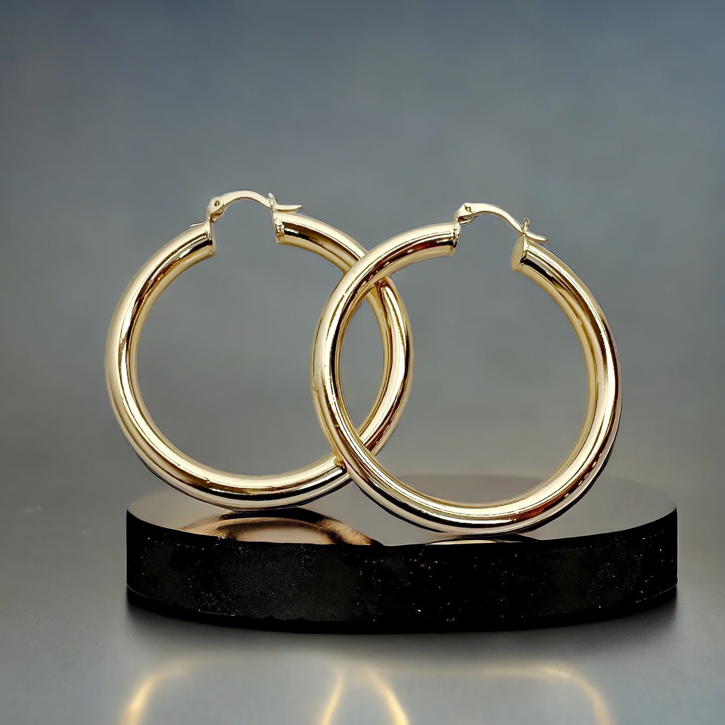 14K Gold Plated Lightweight Chunky Hoops Earrings for Women