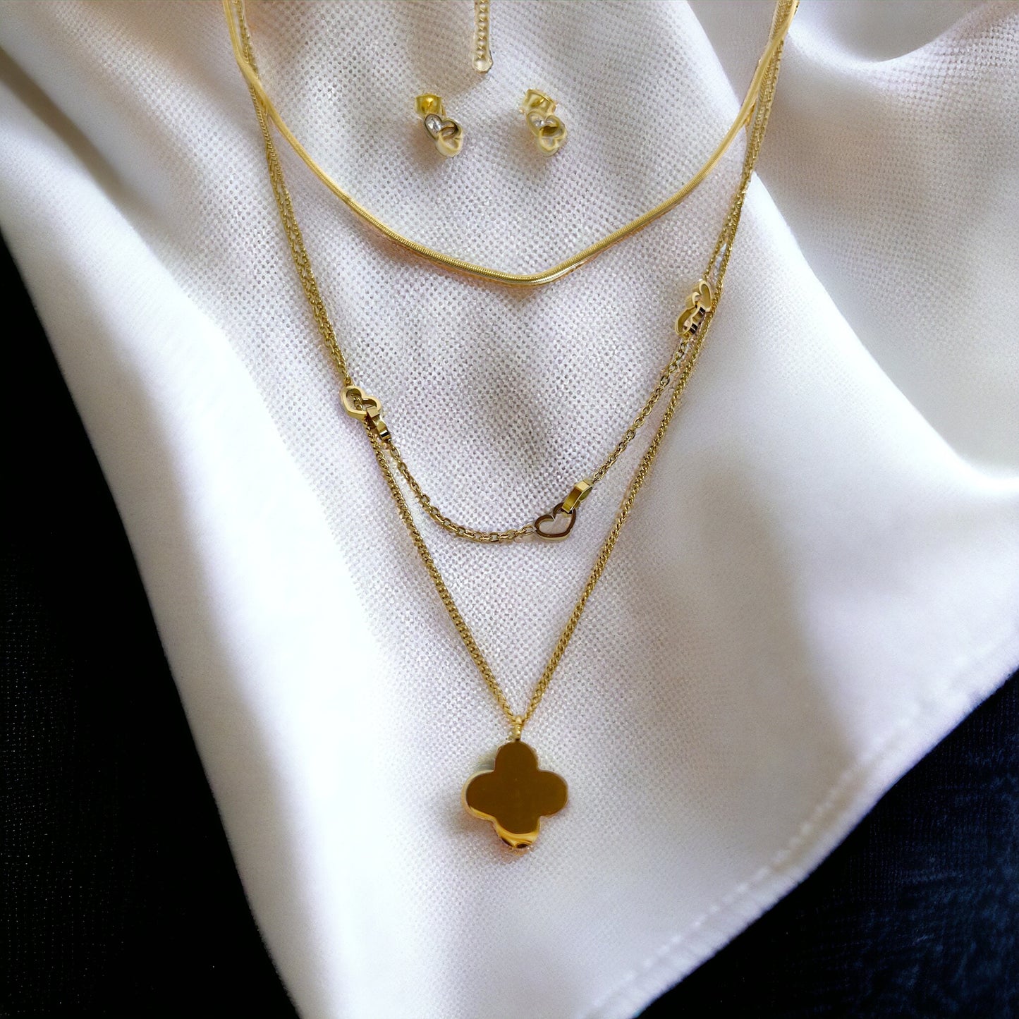 Clover Layered Necklace Stainless Steel Chokers Necklace 18K Gold Plated Multi Strand Necklaces