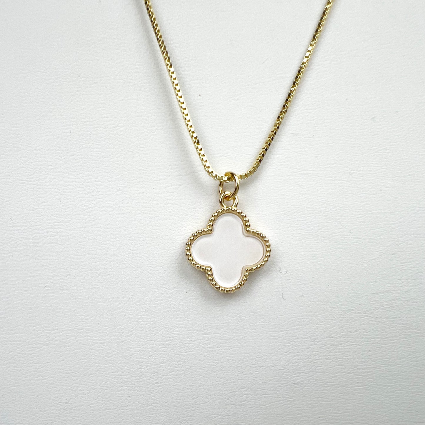 Four Leaf Lucky Clover 18K Gold Plated Necklace w/ 18in Box Chain 2mm