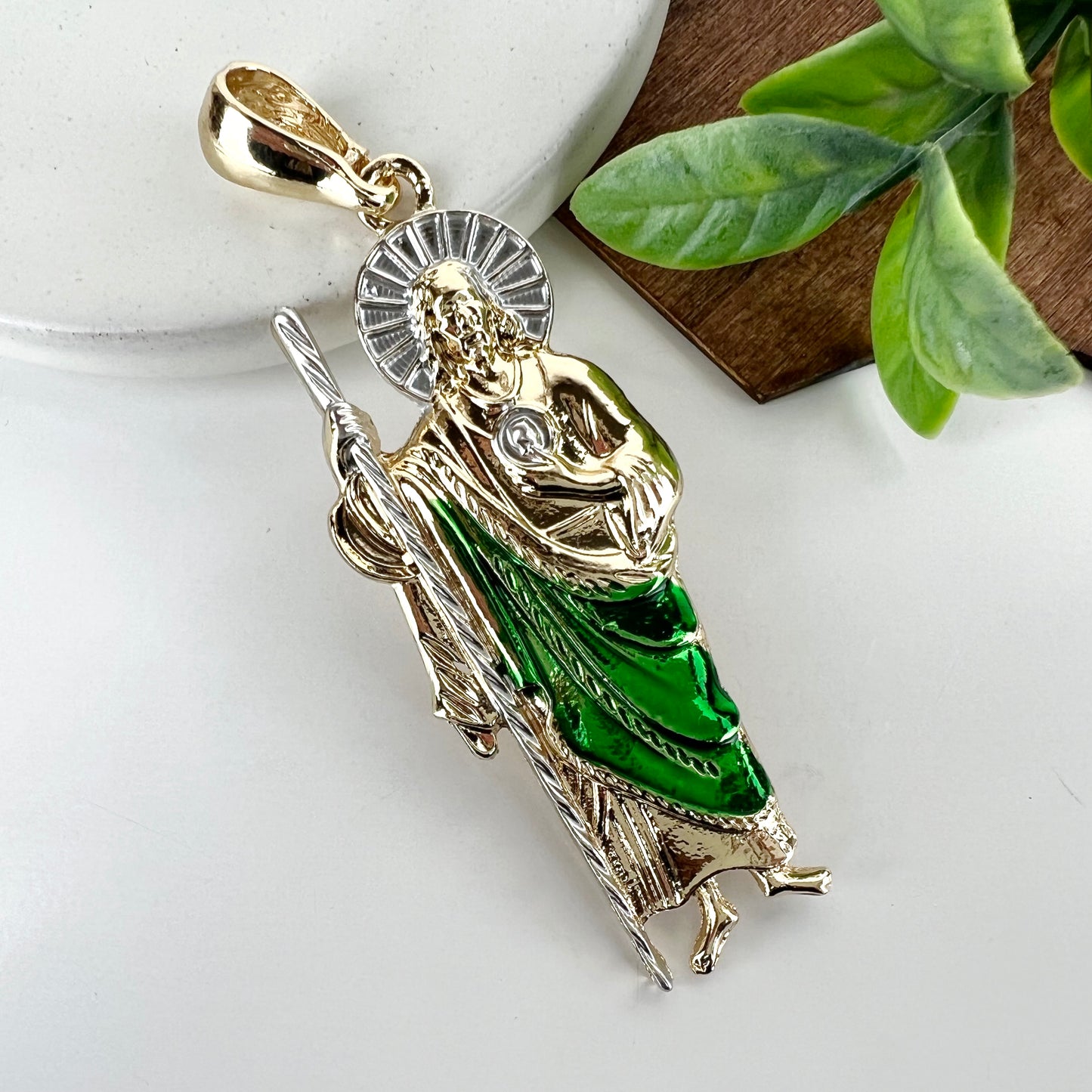 3” Saint Jude Pendant 14K Gold Plated San Judas Oro Laminado San Judas Charms For Necklace