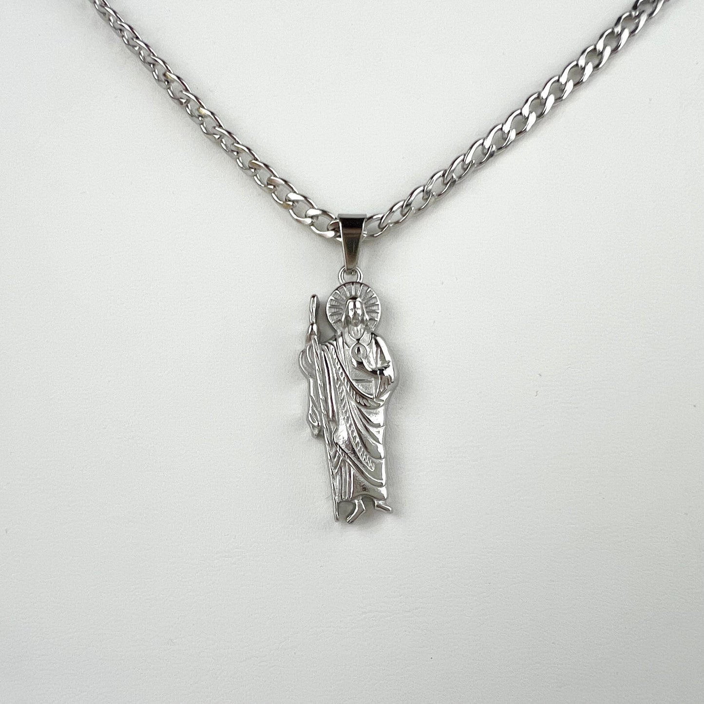 Stainless Steel San Judas Tadeo Saint Jude 24in Cuban Chain Necklace 4mm