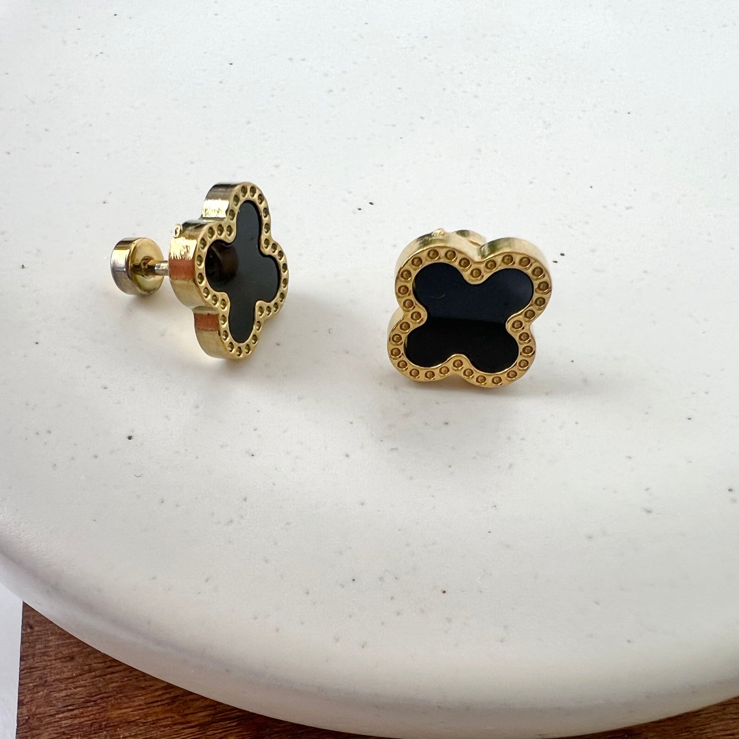 Gold Plated Clover Stud Earrings 4 Leaf 18k Gold Plated Stainless Steel