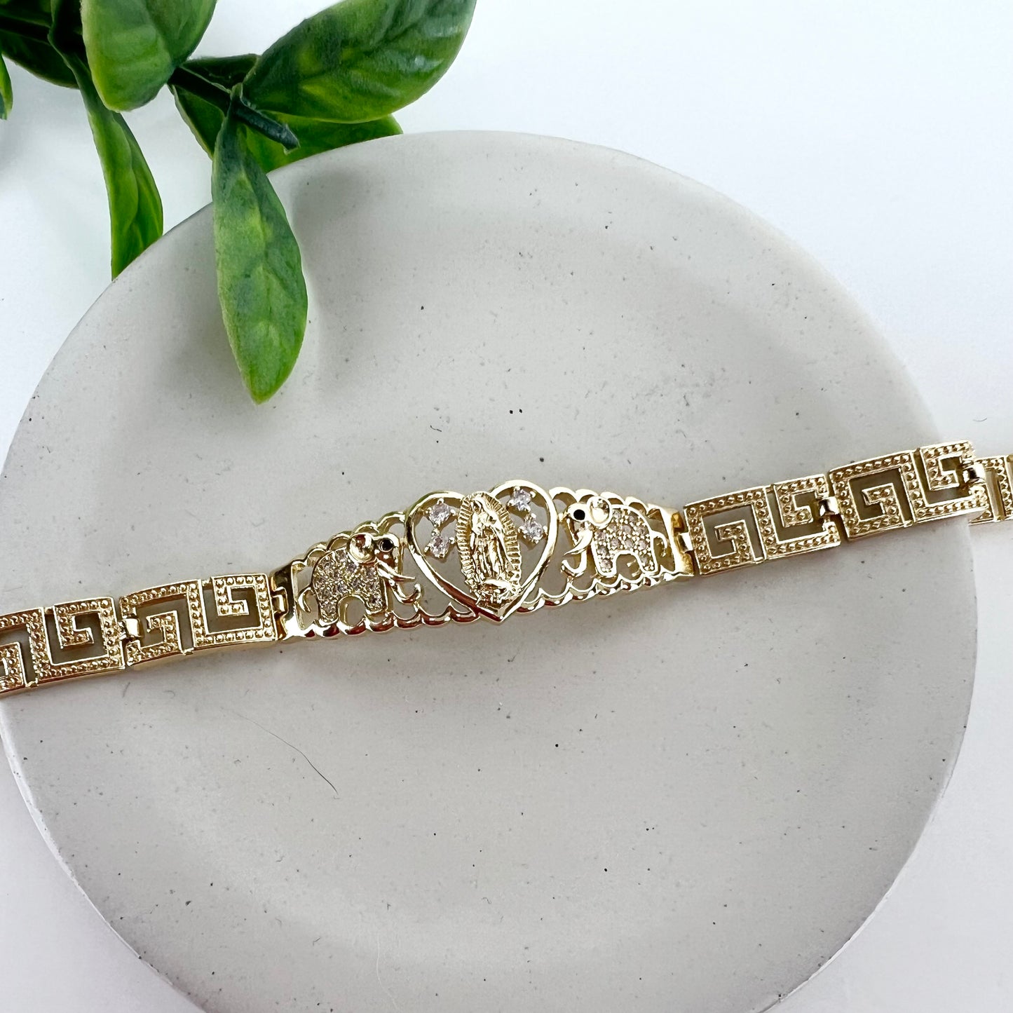 Womens Bracelet 14K Gold Plated Guadalupe Virgin Mary Pulsera de la Virgen de Guadalupe 7in.