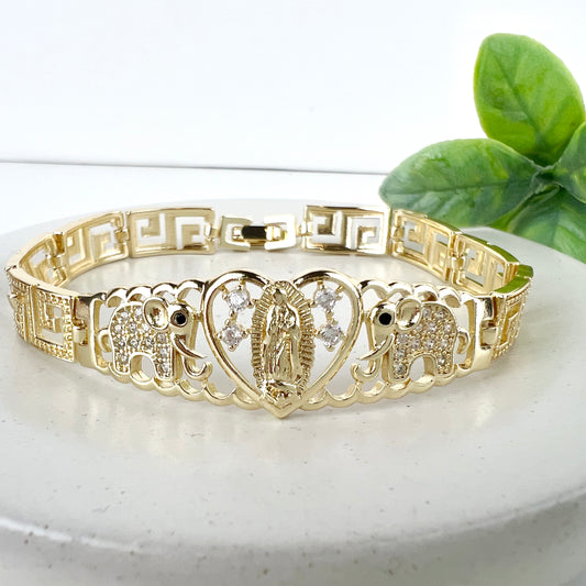 Womens Bracelet 14K Gold Plated Guadalupe Virgin Mary Pulsera de la Virgen de Guadalupe 7in.