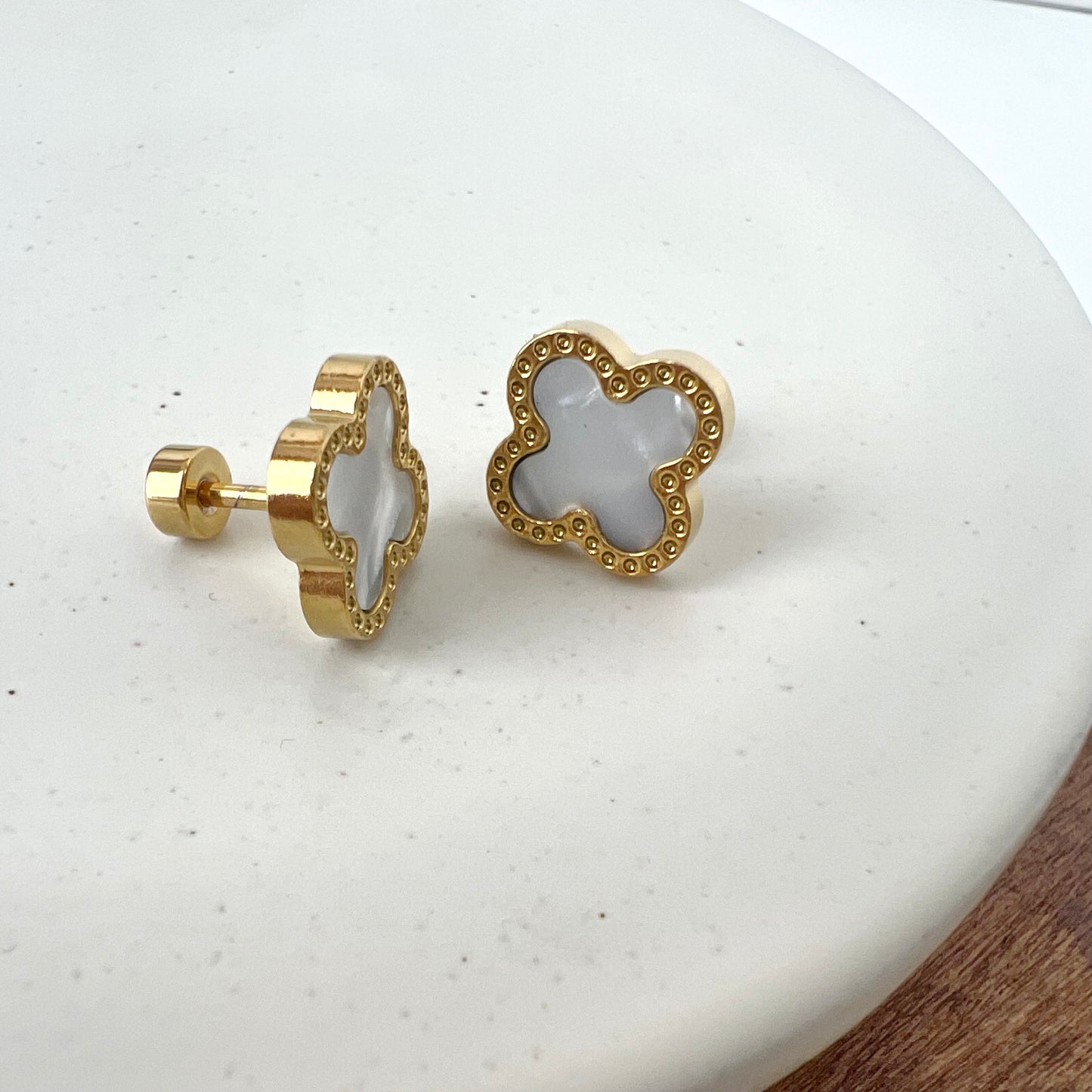 Gold Plated Clover Stud Earrings 4 Leaf 18k Gold Plated Stainless Steel