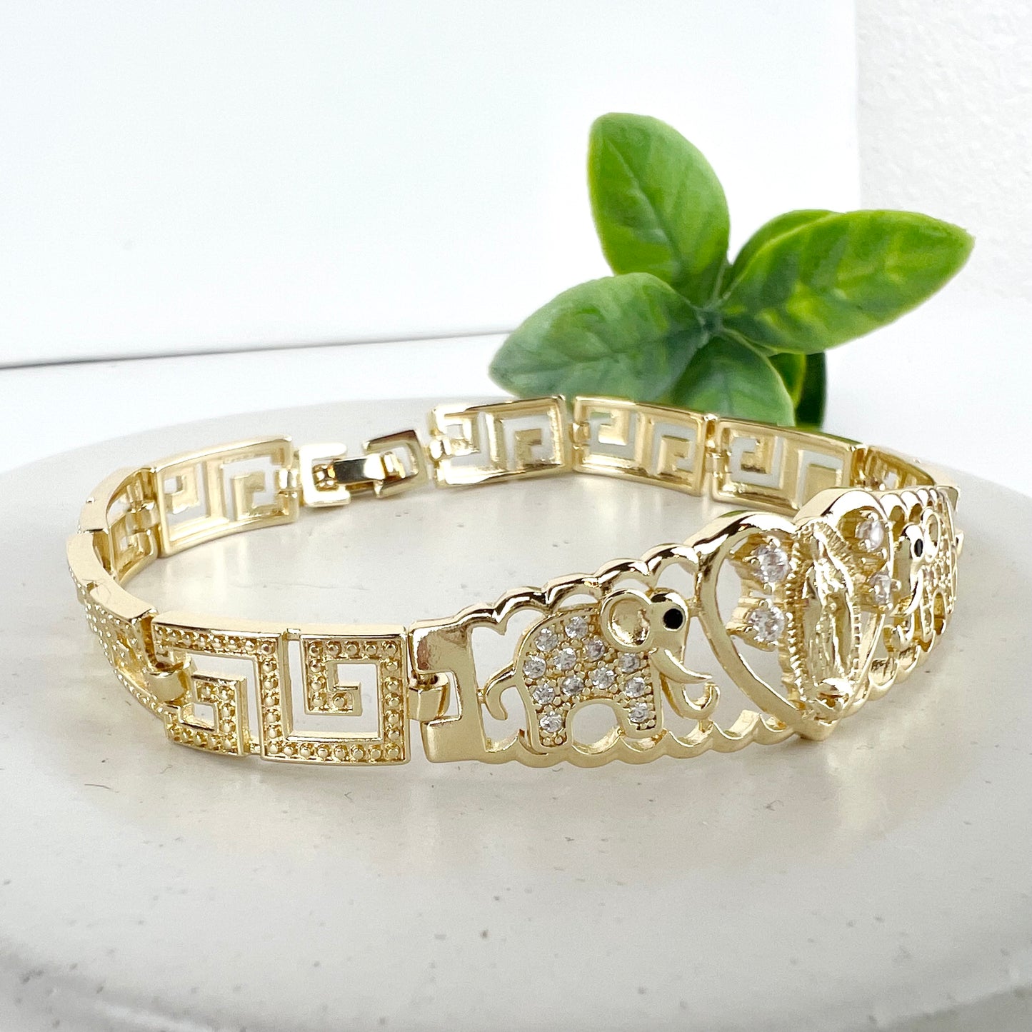 Womens Bracelet 14K Gold Plated Guadalupe Virgin Mary Pulsera de la Virgen de Guadalupe 7in.