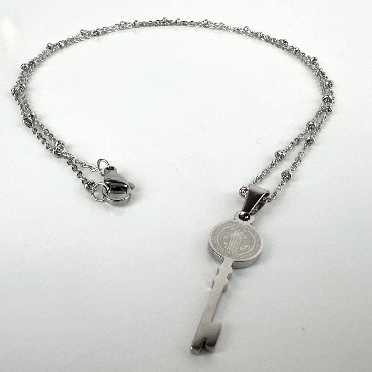 Stainless Steel St Benedict Key San Benito Llave & Bead Chain 22” 2mm