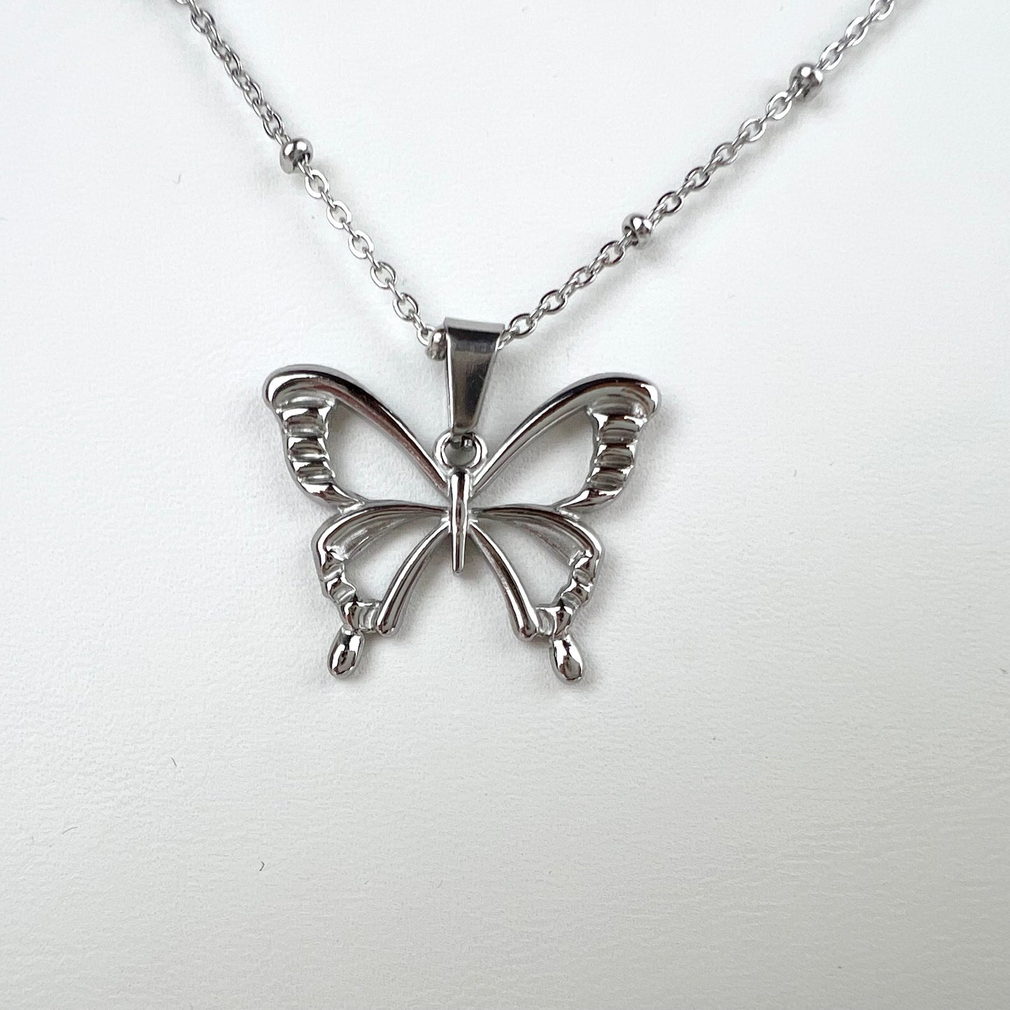 Stainless Steel Butterfly Necklace Pendant Butterflies Jewelry 22in Bead Chain