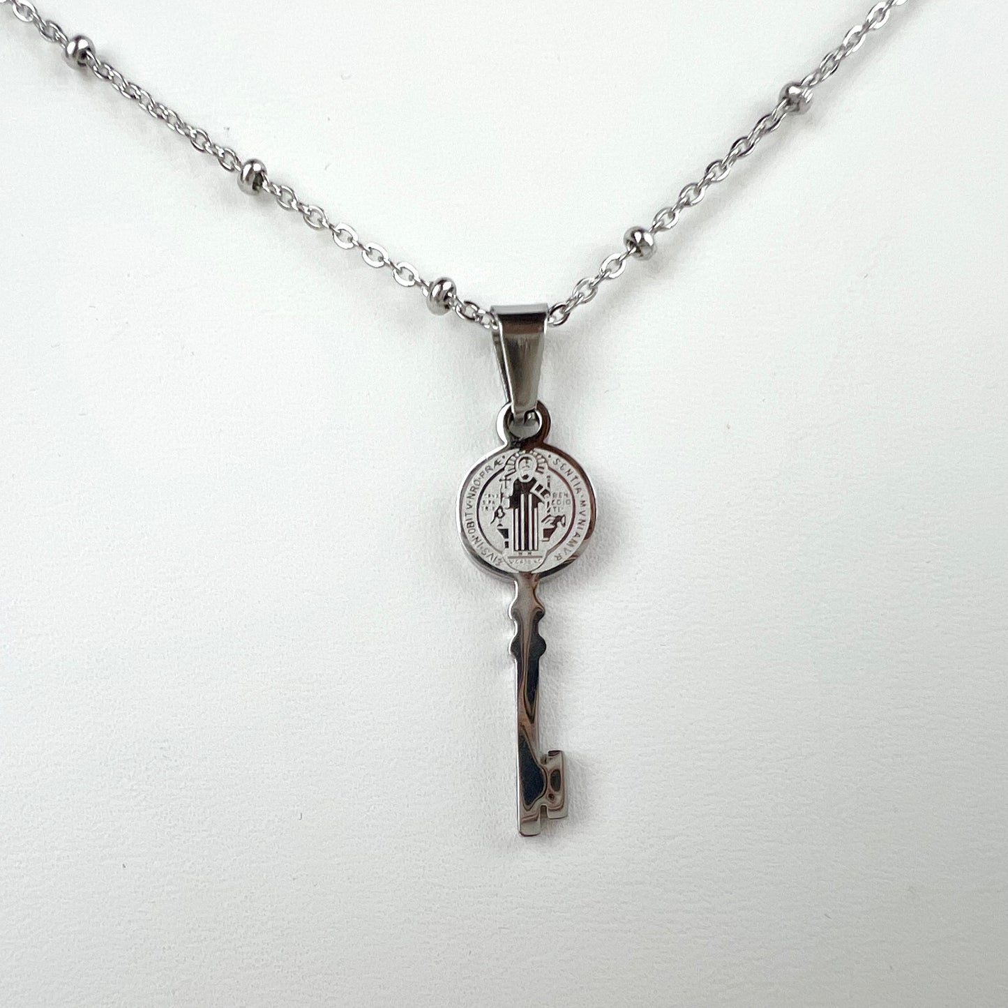 Stainless Steel St Benedict Key San Benito Llave & Bead Chain 22” 2mm