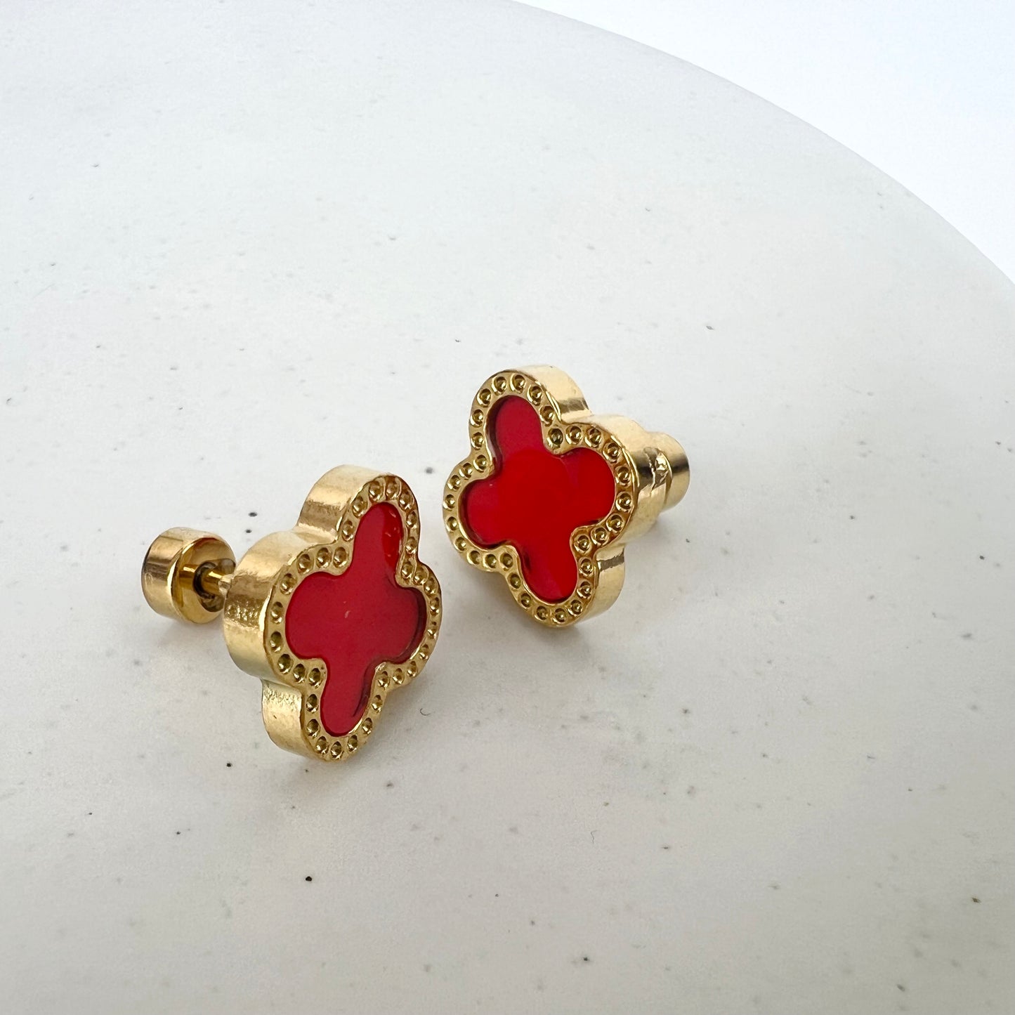 Gold Plated Clover Stud Earrings 4 Leaf 18k Gold Plated Stainless Steel