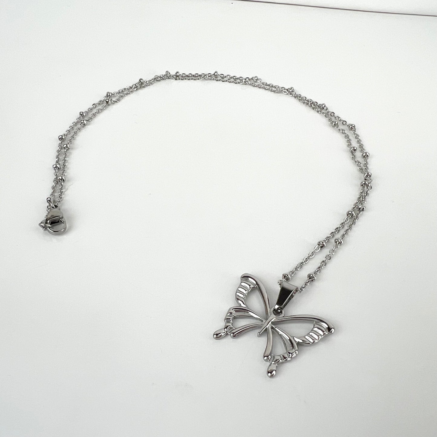 Stainless Steel Butterfly Necklace Pendant Butterflies Jewelry 22in Bead Chain