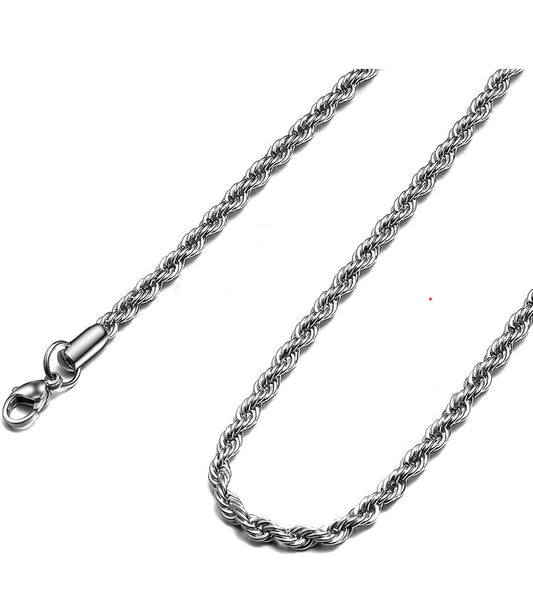 Stainless Steel Twist Chain Rope Necklace 24in 3mm