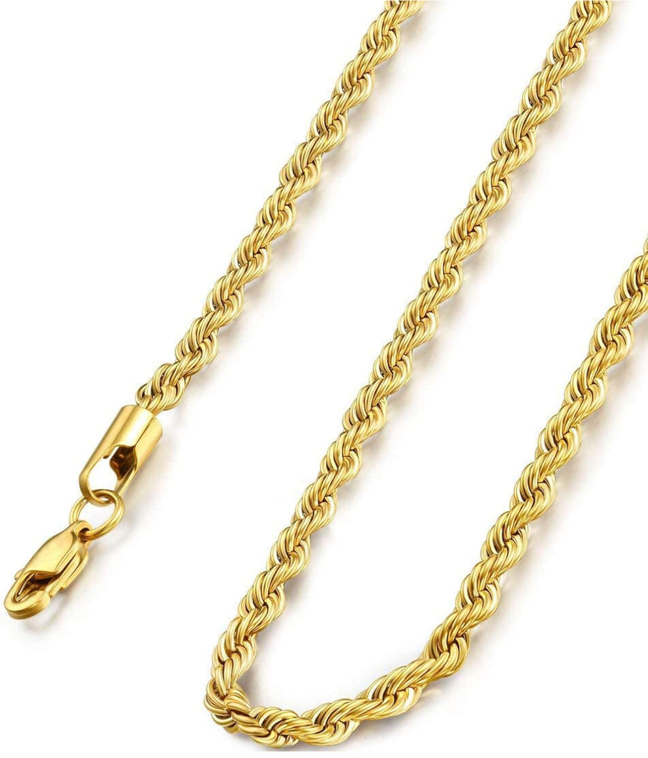 24 Inch 8mm Rope Chain Necklace for Women and Men 14K Gold Plated