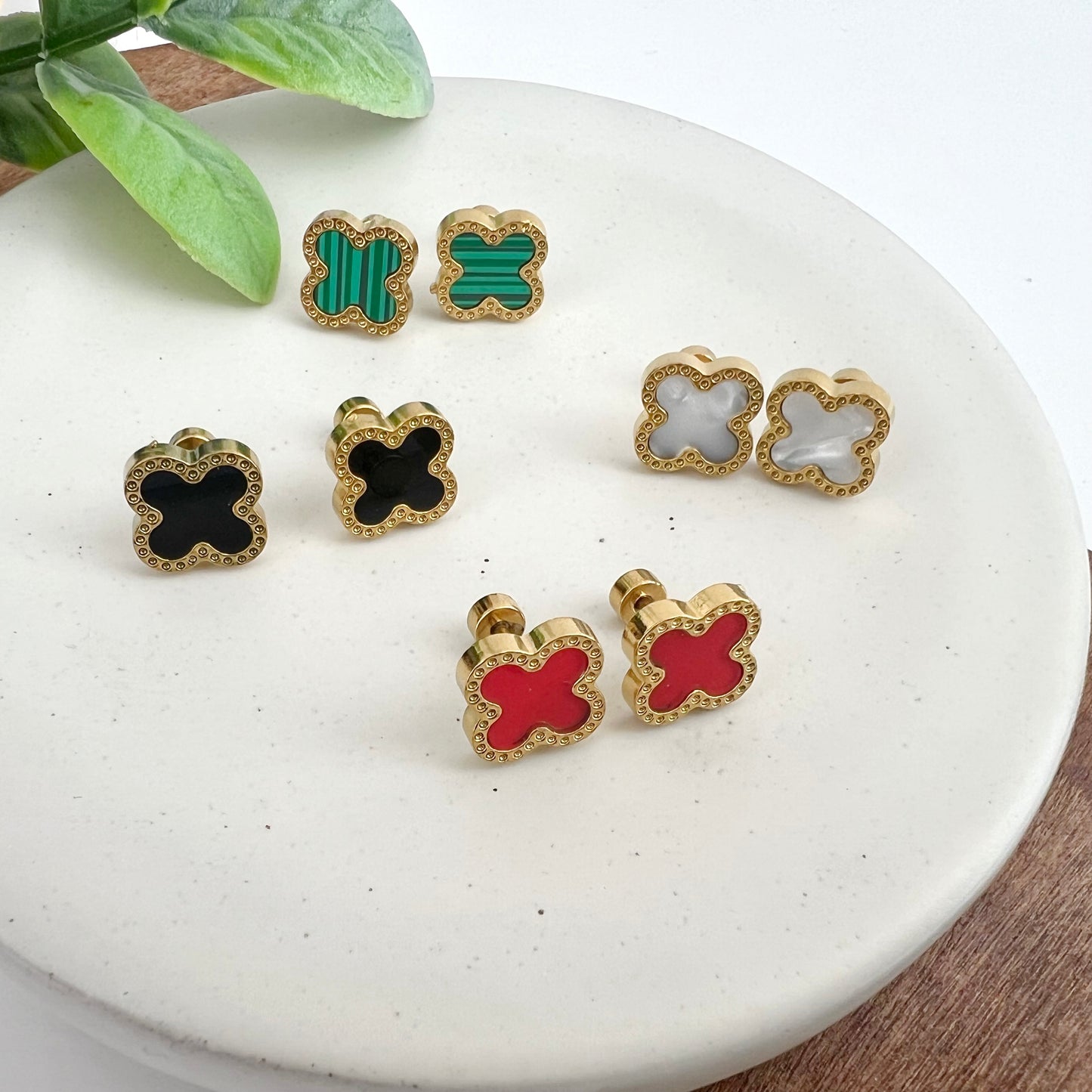 Gold Plated Clover Stud Earrings 4 Leaf 18k Gold Plated Stainless Steel