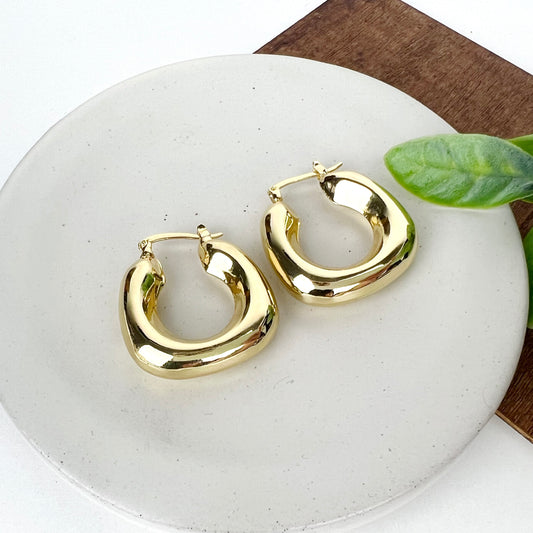 14K Gold Plated Post Chunky Hoops | Thick Lightweight Gold Hoop Earrings for Women