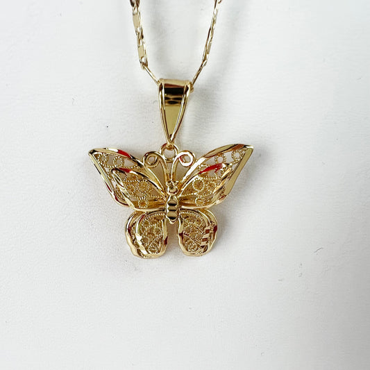 14K Gold Plated ButterFly 1” Pendant & Valentino Chain 18" 2.5mm Butterfly Necklace