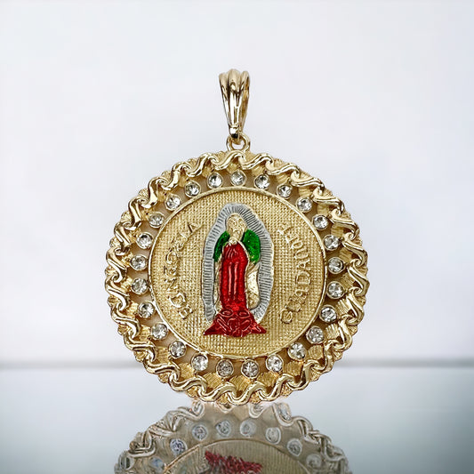 Hip Hop 14k Gold Plated Virgen Mary Pendant Cubic Zirconia Bling