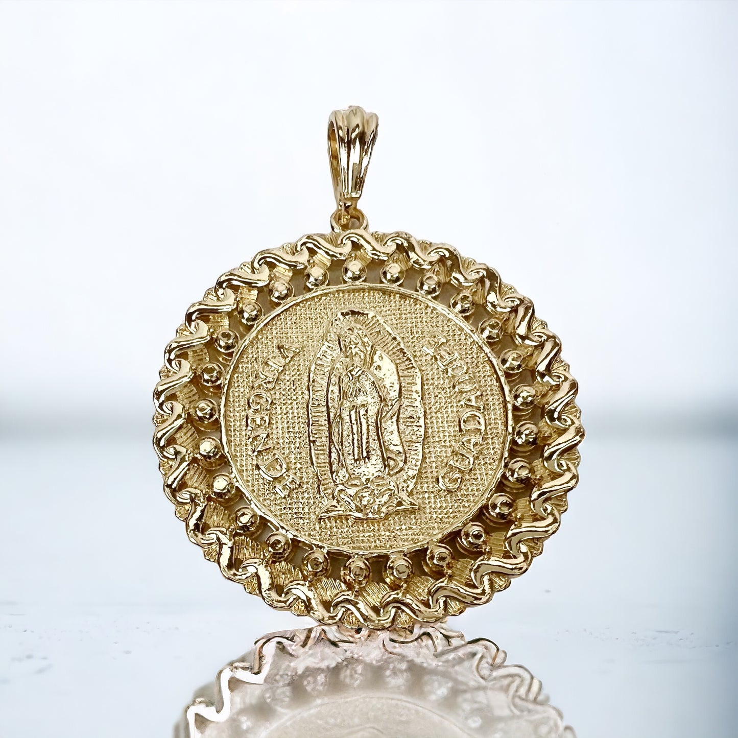 Hip Hop 14k Gold Plated Virgen Mary Pendant Cubic Zirconia Bling