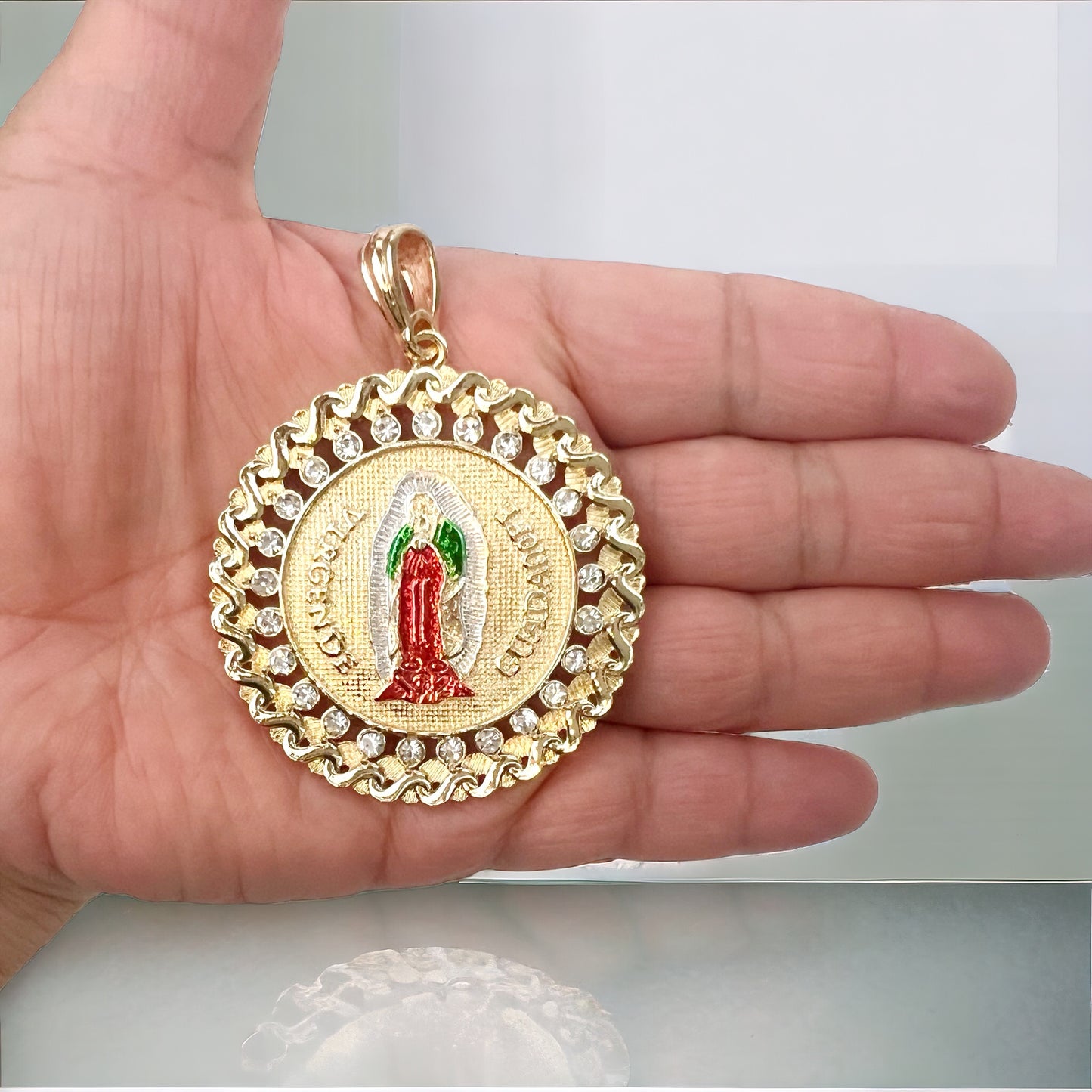 Hip Hop 14k Gold Plated Virgen Mary Pendant Cubic Zirconia Bling