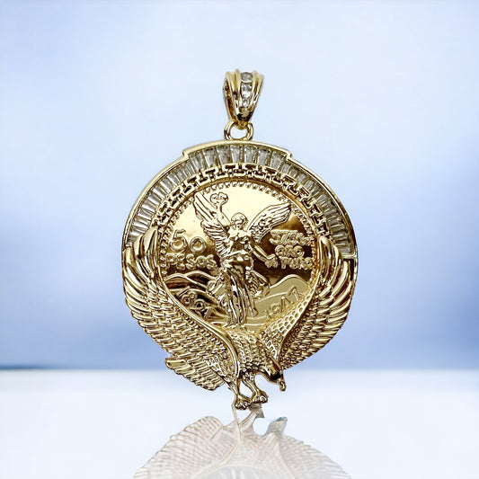 Hip Hop 14k Gold Plated Centenario Pendant Cubic Zirconia Mexican Eagle Bling