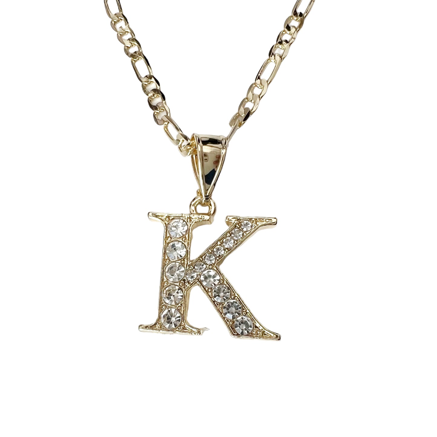 Initial Necklace for Women Girls 14K Gold Plated Letter Pendant Name Necklace Trendy Jewelry 22in 3mm Figaro Link Chain