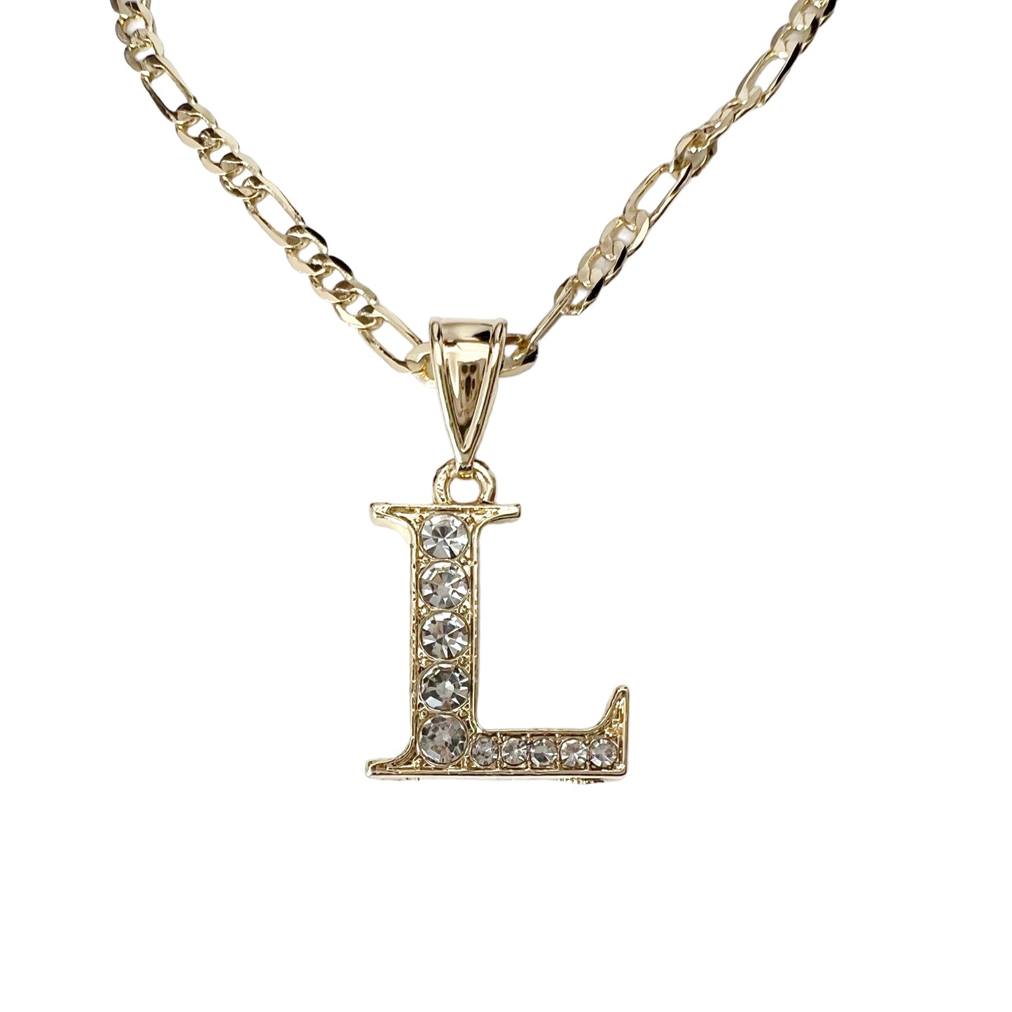 Initial Necklace for Women Girls 14K Gold Plated Letter Pendant Name Necklace Trendy Jewelry 22in 3mm Figaro Link Chain