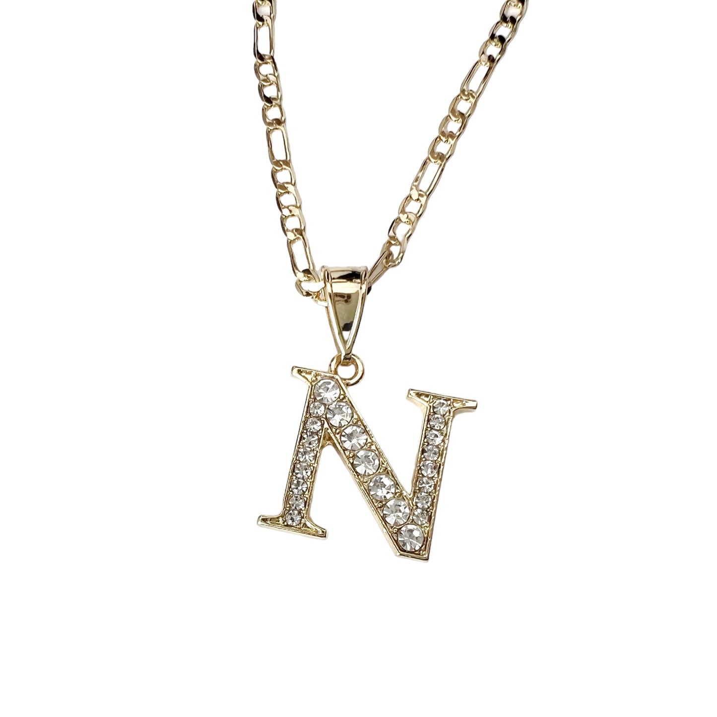 Initial Necklace for Women Girls 14K Gold Plated Letter Pendant Name Necklace Trendy Jewelry 22in 3mm Figaro Link Chain