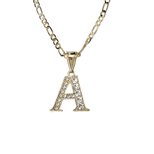 Initial Necklace for Women Girls 14K Gold Plated Letter Pendant Name Necklace Trendy Jewelry 22in 3mm Figaro Link Chain