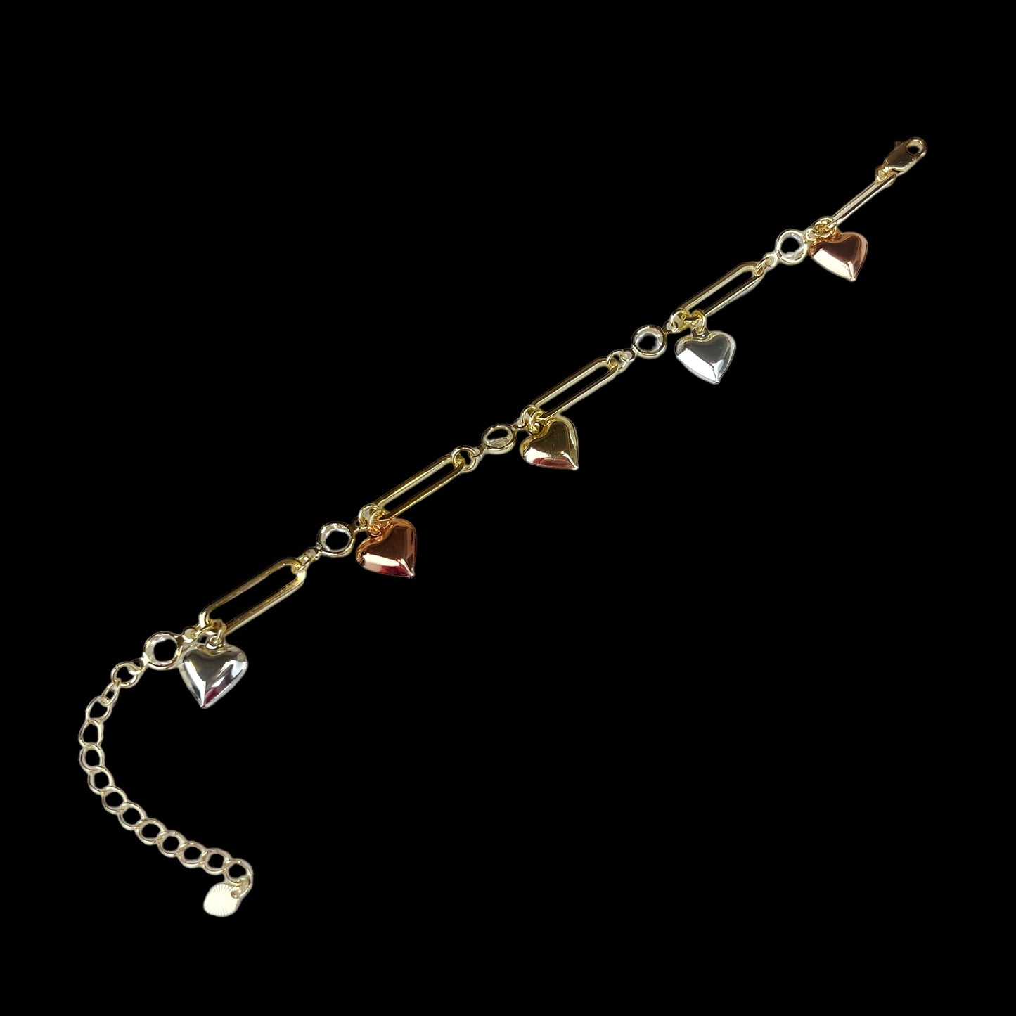 14K Gold Plated Heart Charms Bracelet for Women