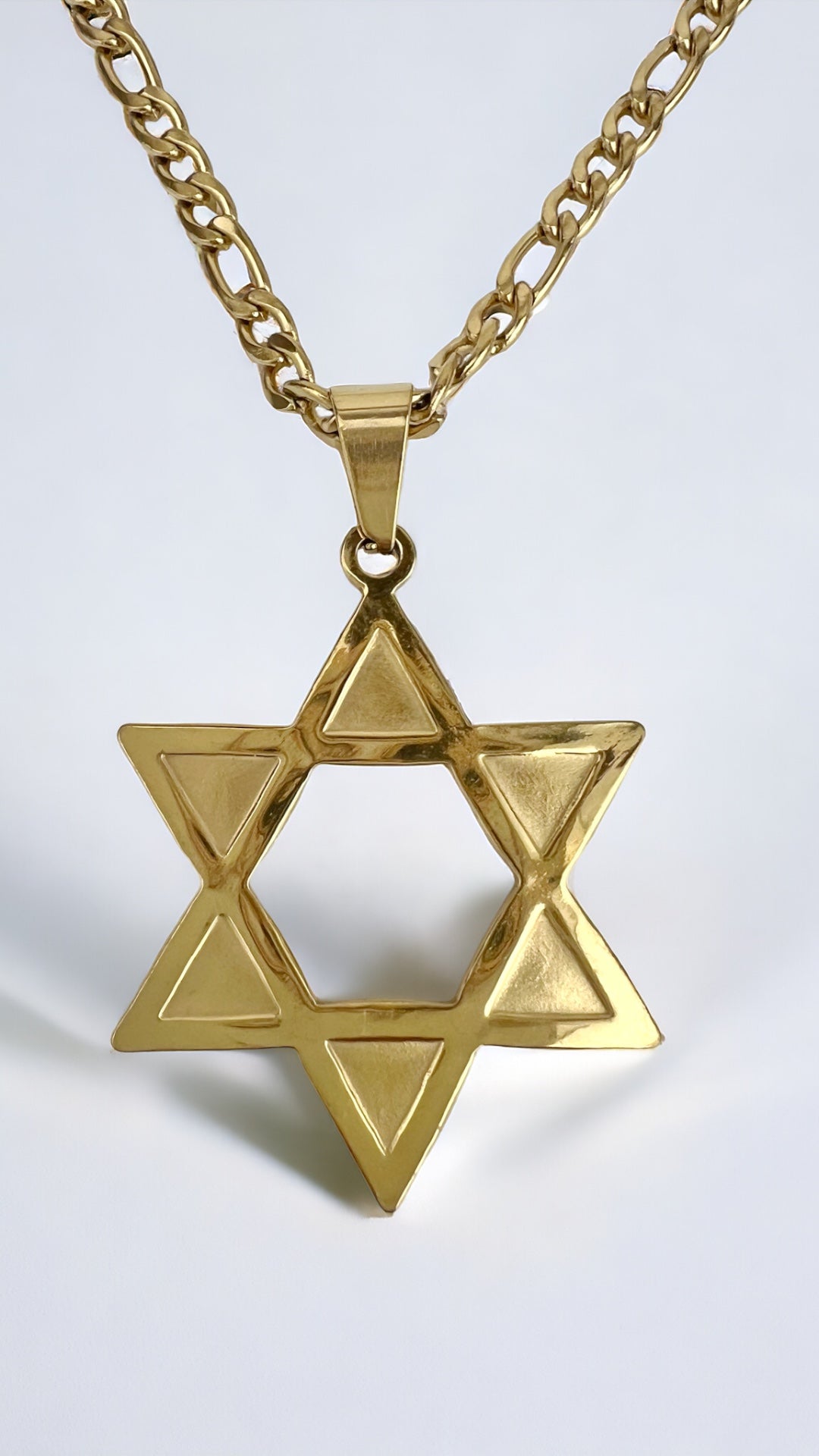 Star of David Necklace for Men Women Hexagon Pendant Necklace Stainless Steel 22in 3mm