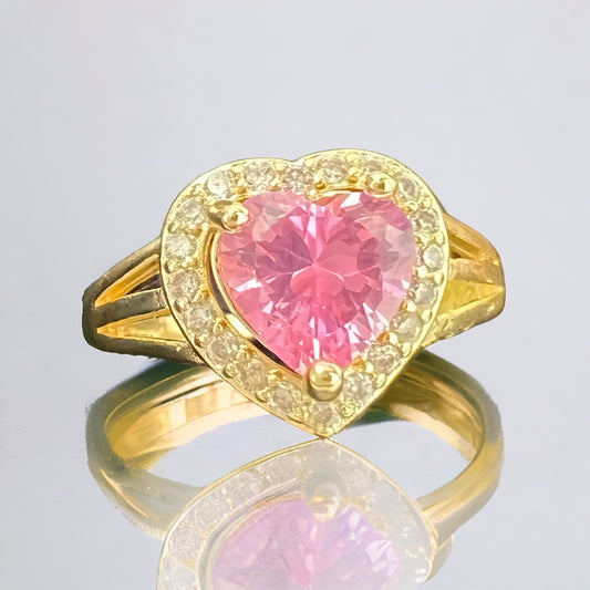 Pink Heart Rings 14K Gold Plated Cubic Zirconia Iced Out Bling Promise Love Rings For Women